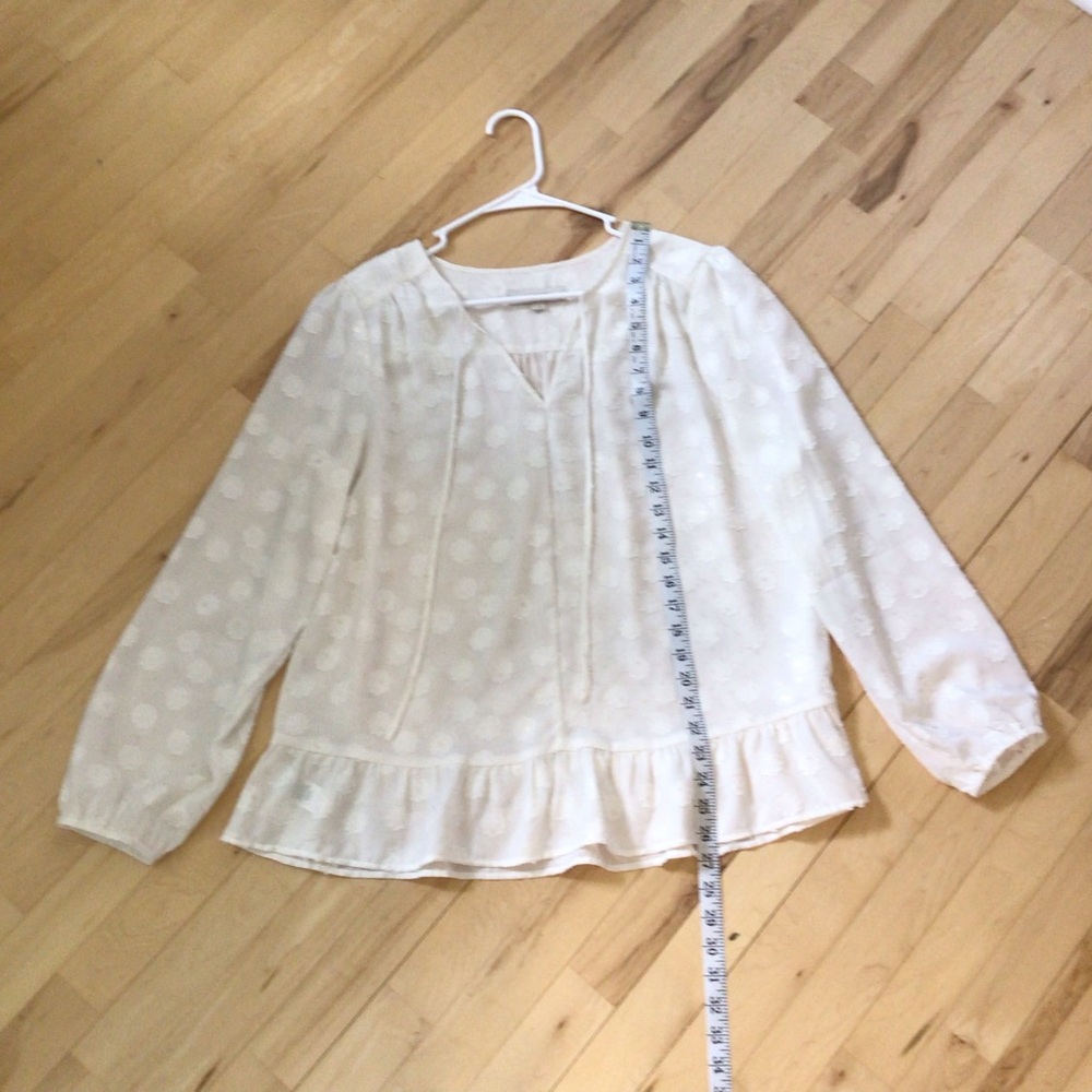 2/$10 LOFT White Ruffled Long Sleeve Bib Collar Blouse - Picture 3 of 6